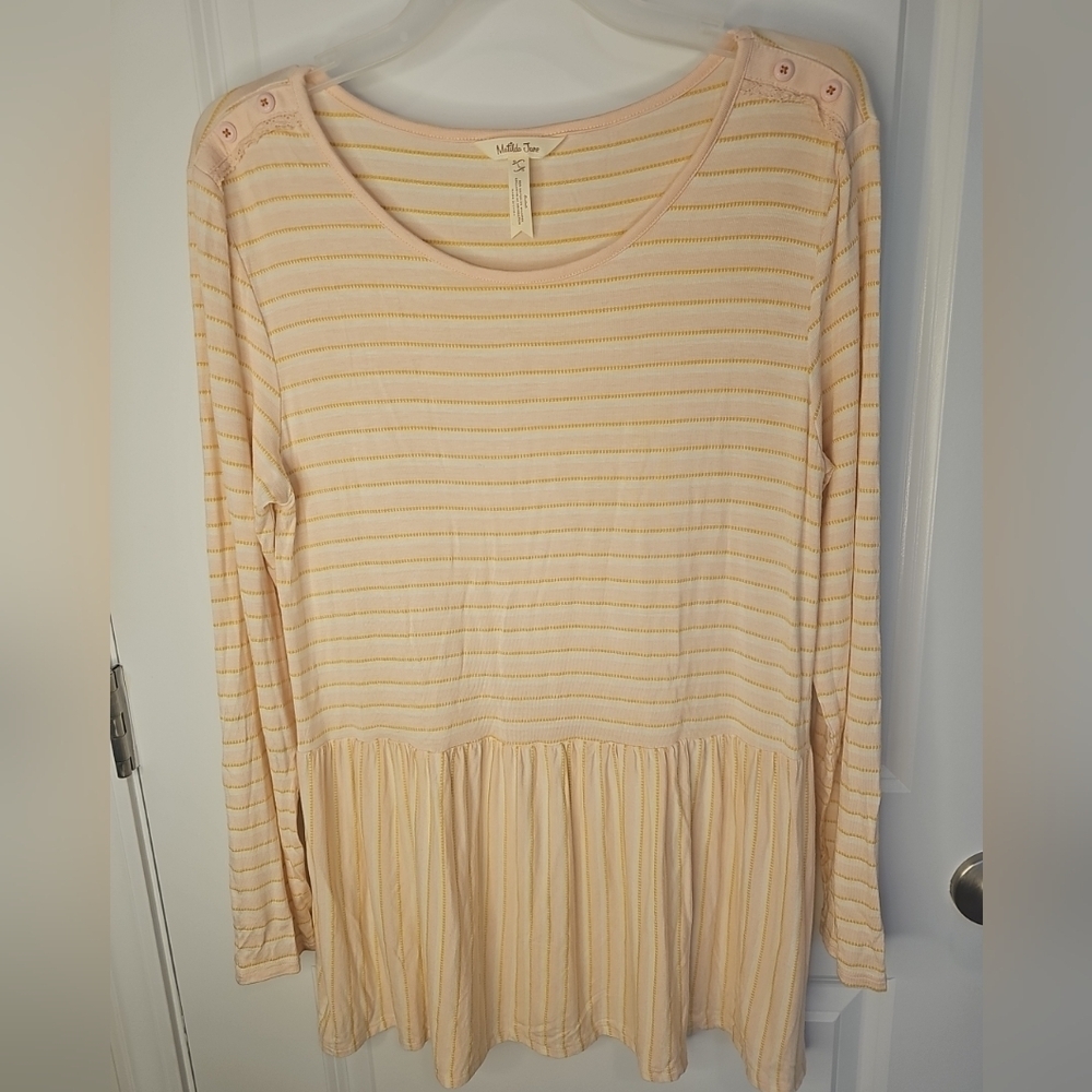 Matilda Jane Women's Peach Striped Long Sleeve Top Size L NWOT